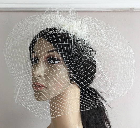 ivory french veil veiling fascinator wedding bridal hair hat comb clip race