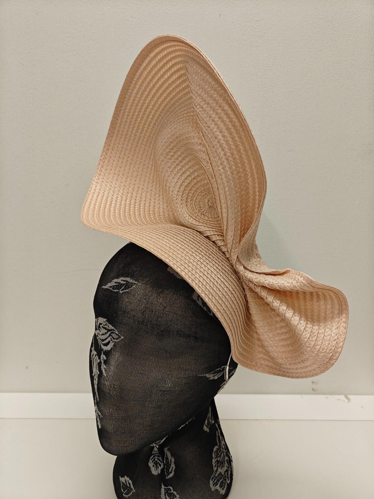 nude peach large straw fascinator millinery burlesque headband wedding hat