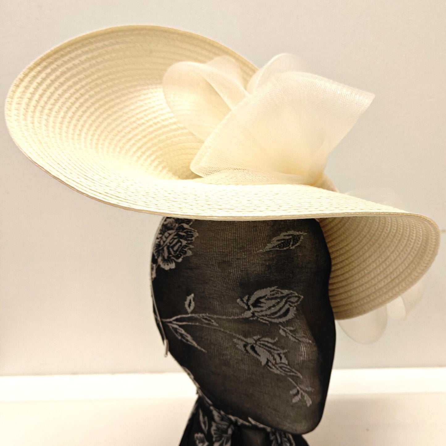 ivory large straw fascinator millinery burlesque headband wedding hat bow