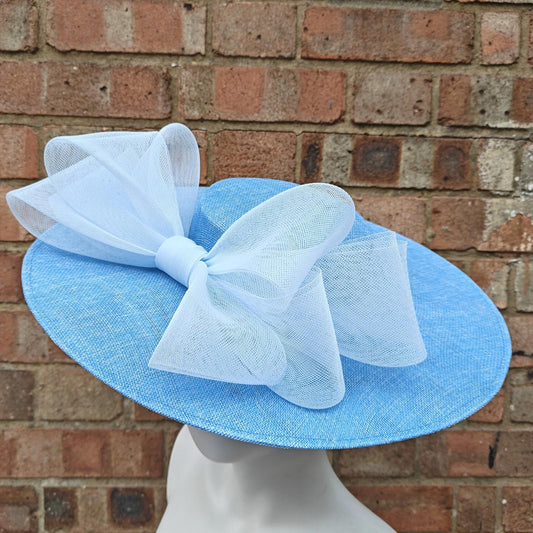 baby blue large fascinator wedding hat  handmade hatinator  Ascot bow