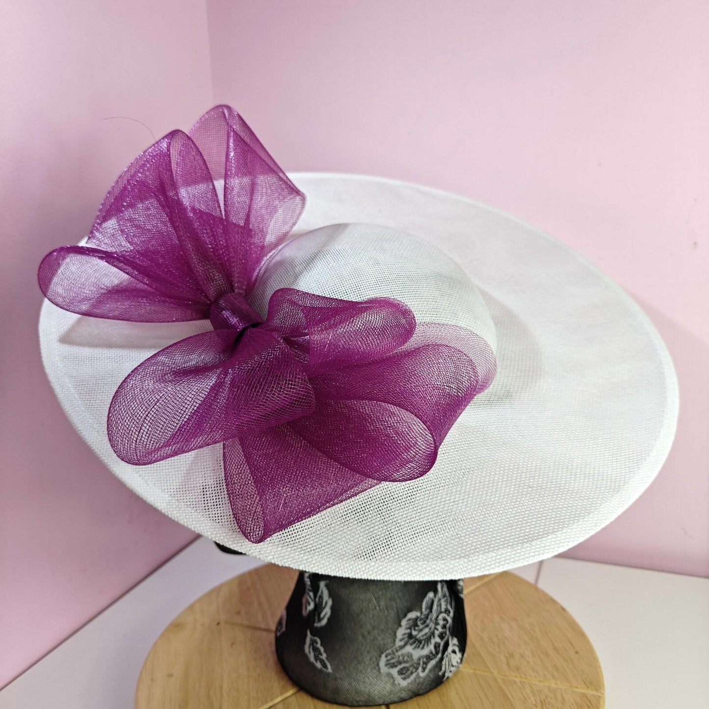 white plum large fascinator wedding hat  Kentucky Derby Royal Ascot bow