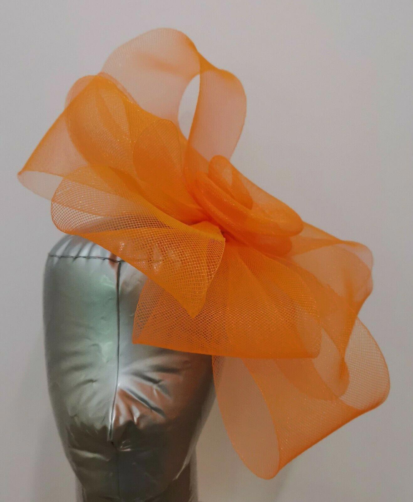 orange fascinator millinery burlesque wedding hat ascot race bridal British