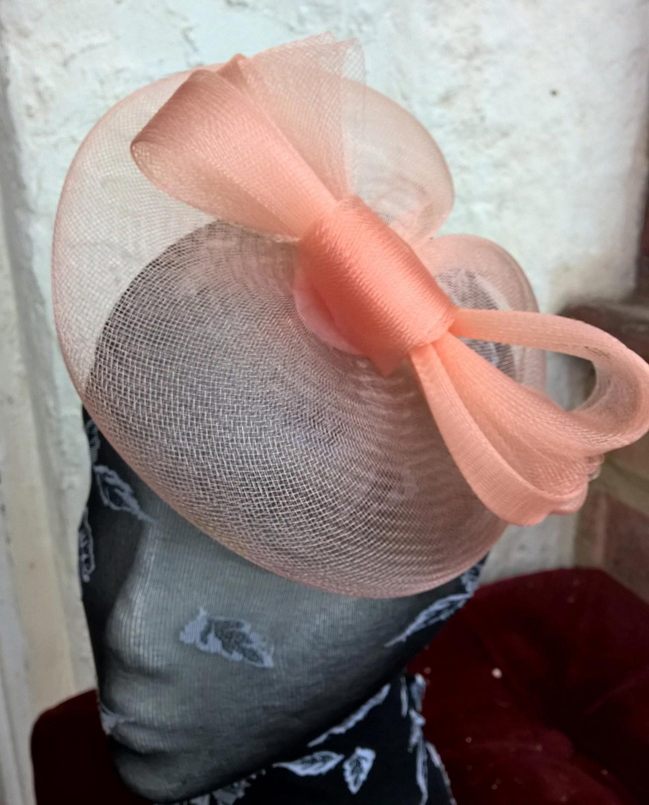 Peach coral nude fascinator millinery burlesque wedding hat ascot race bridal