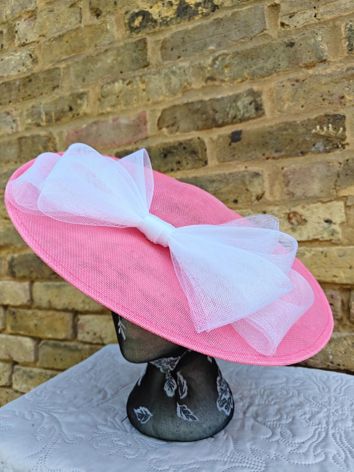 pink white large fascinator wedding hat  Kentucky Derby Royal Ascot bow