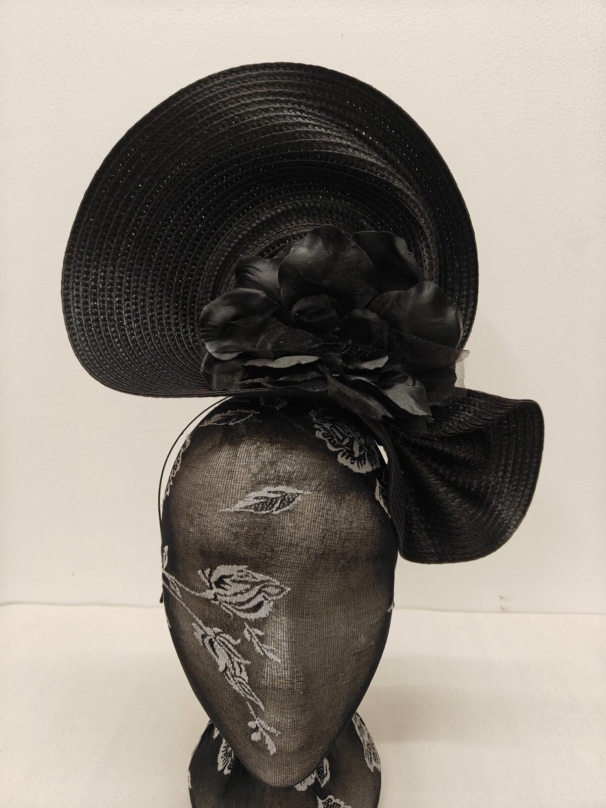 black flower large straw fascinator millinery burlesque headband wedding hat