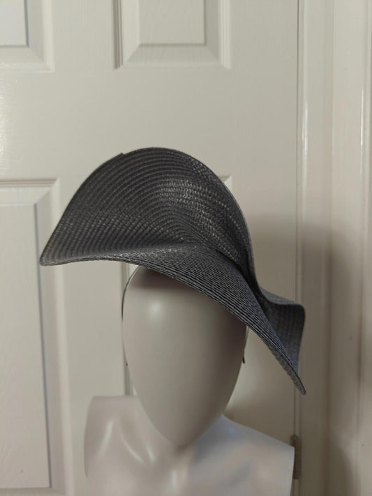 dark grey large straw fascinator millinery burlesque headband wedding hat