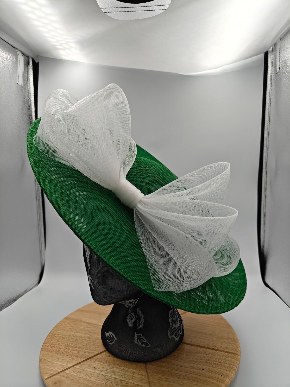 green white large fascinator headband wedding hat Kentucky Derby Royal Ascot