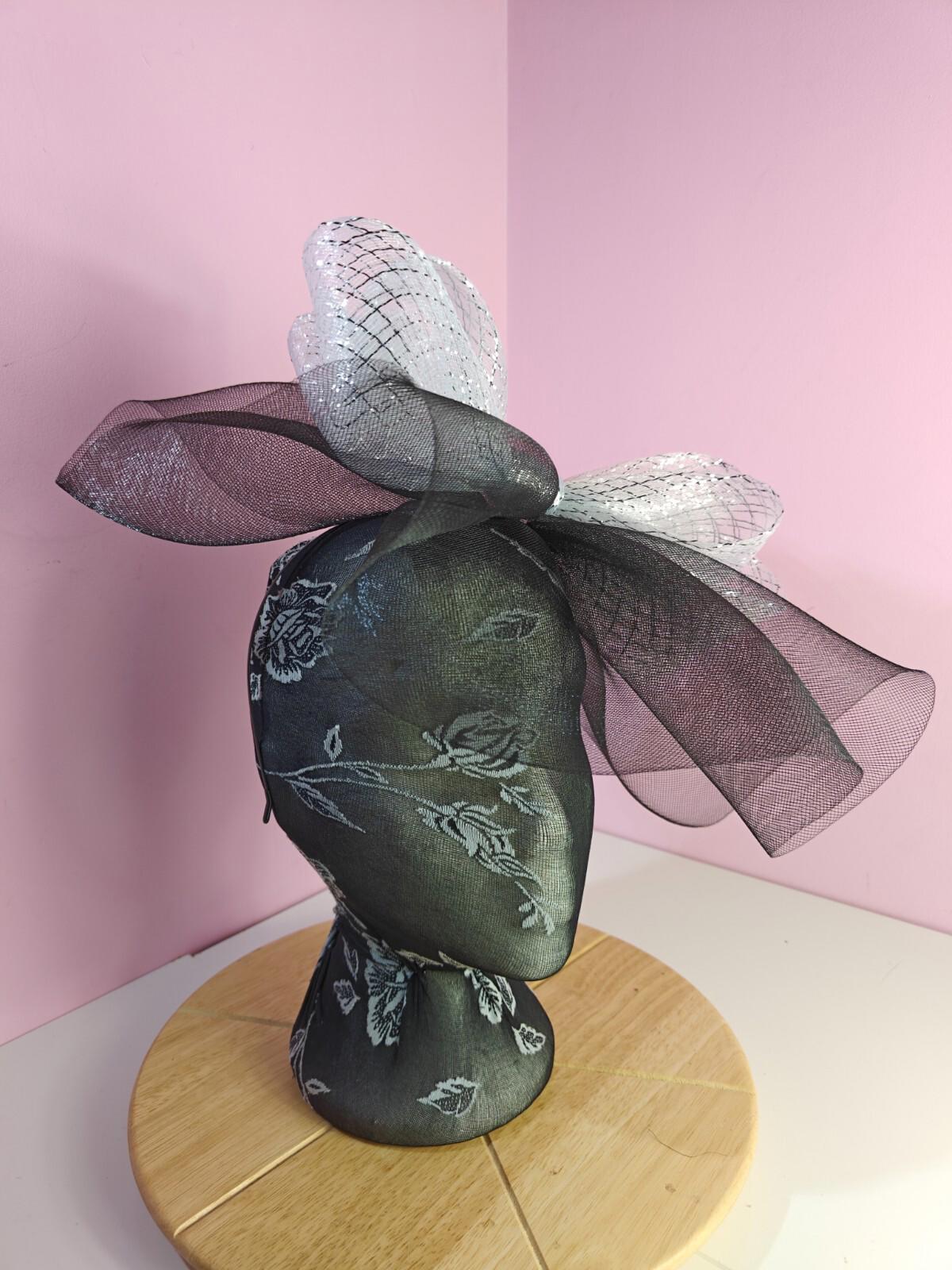black silver fascinator millinery headband derby wedding hat ascot race
