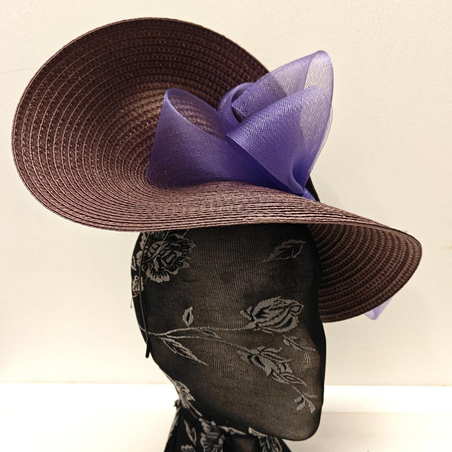 purple large straw fascinator millinery burlesque headband wedding hat bow