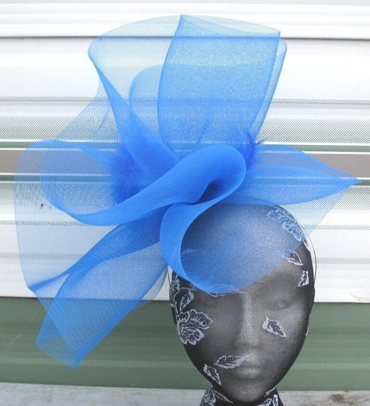 blue fascinator millinery burlesque wedding hat ascot race bridal British