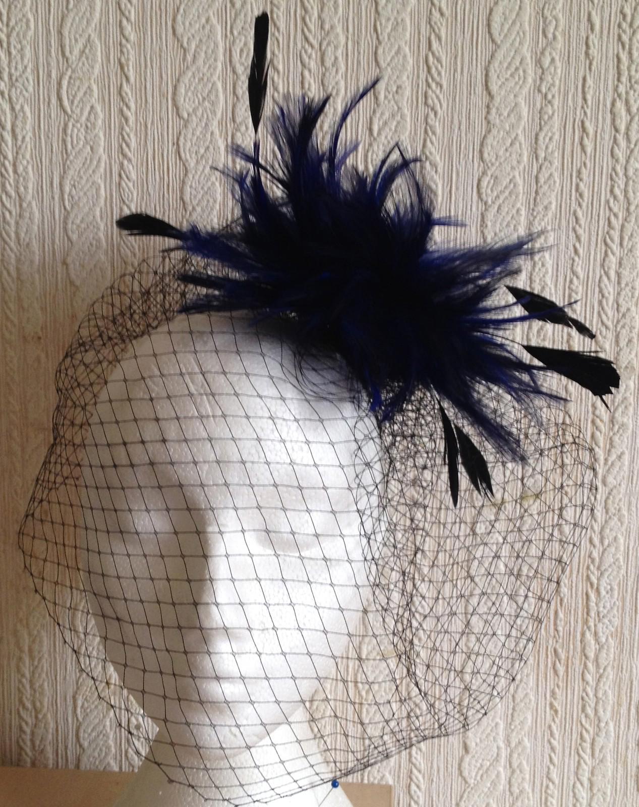 navy feather black veiling fascinator millinery hair clip ascot wedding bridal