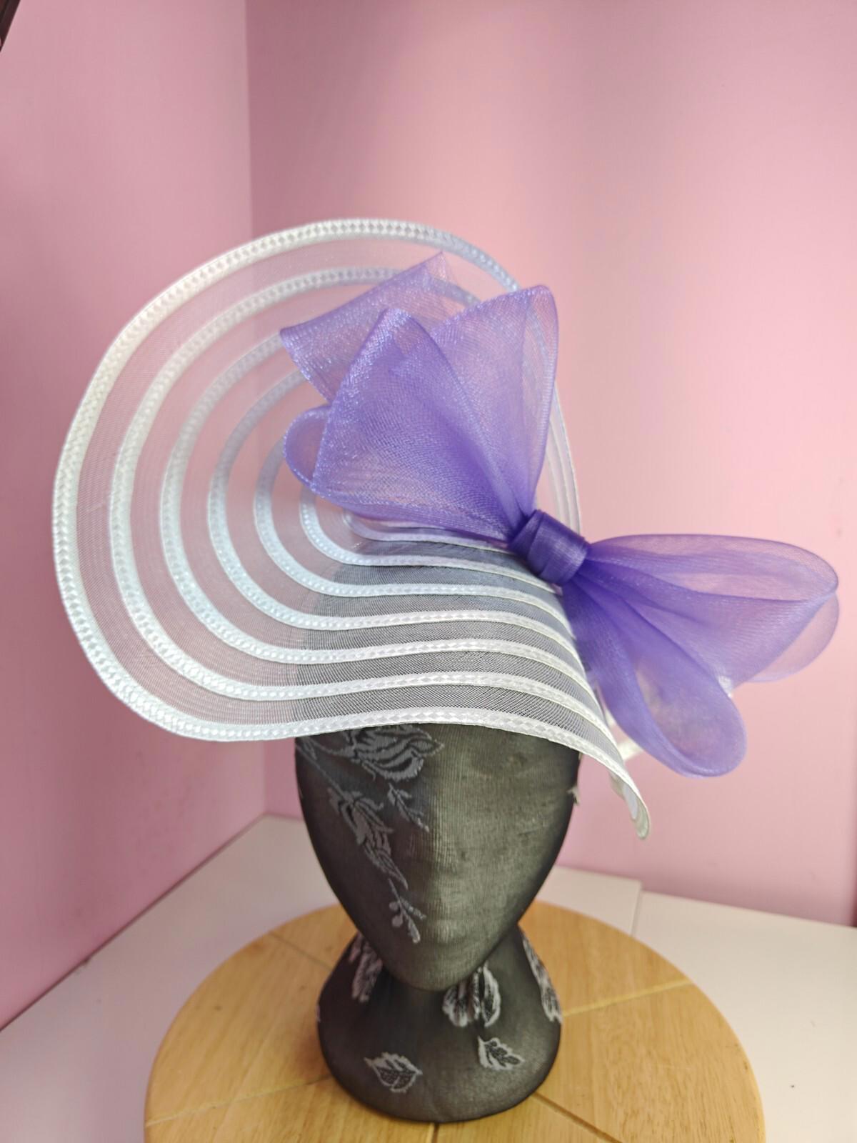white lilac bow fascinator millinery wedding hat Kentucky Derby Royal Ascot