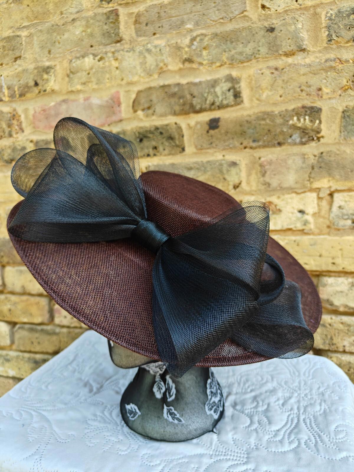 brown black large fascinator wedding hat  Kentucky Derby Royal Ascot bow