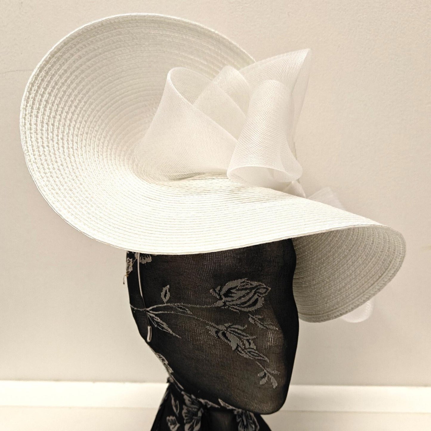 white large straw fascinator millinery burlesque headband wedding hat bow