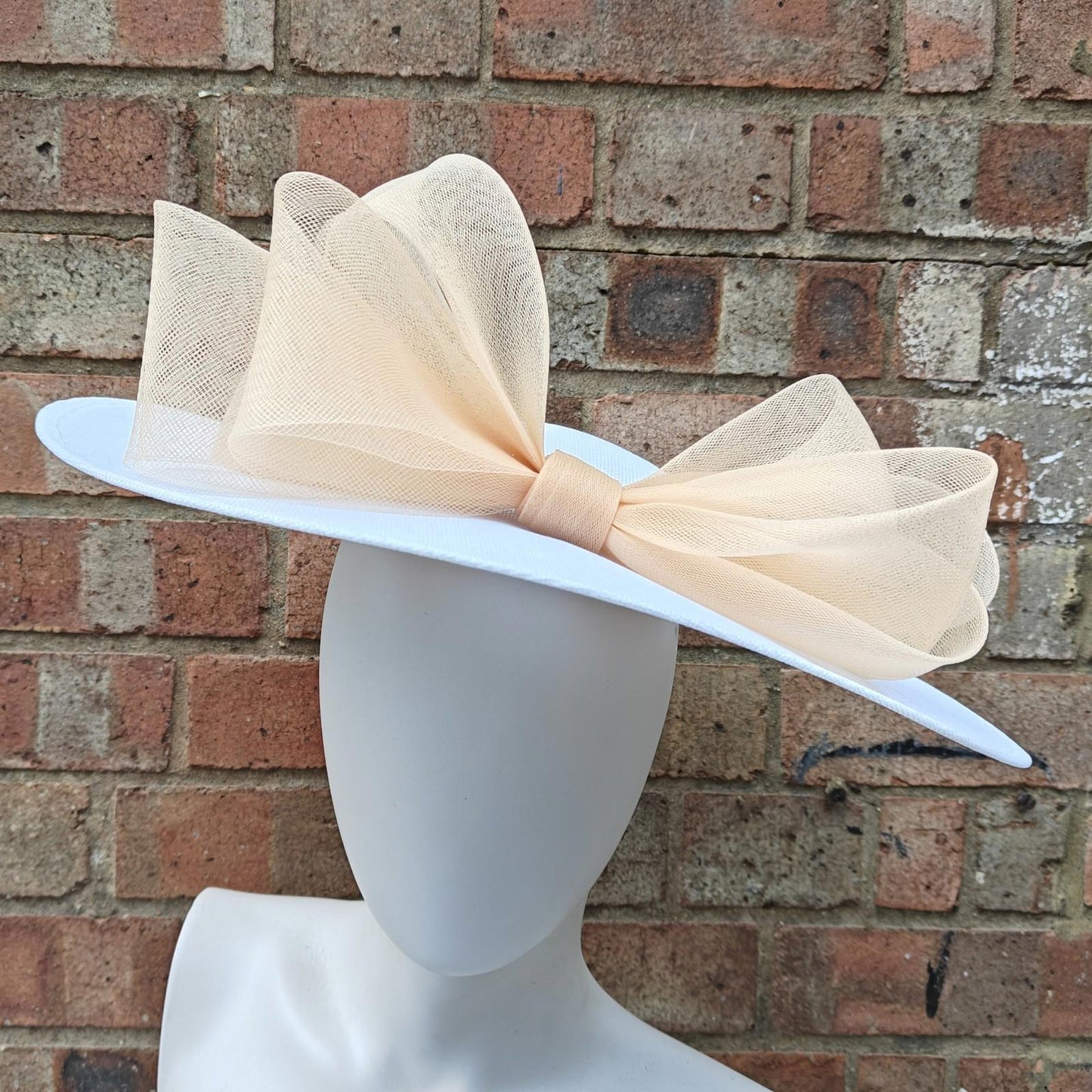 white nude large fascinator wedding hat  handmade hatinator Ascot bow