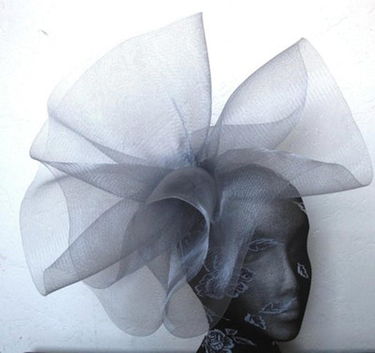 grey feather fascinator millinery burlesque headband wedding hat hair piece