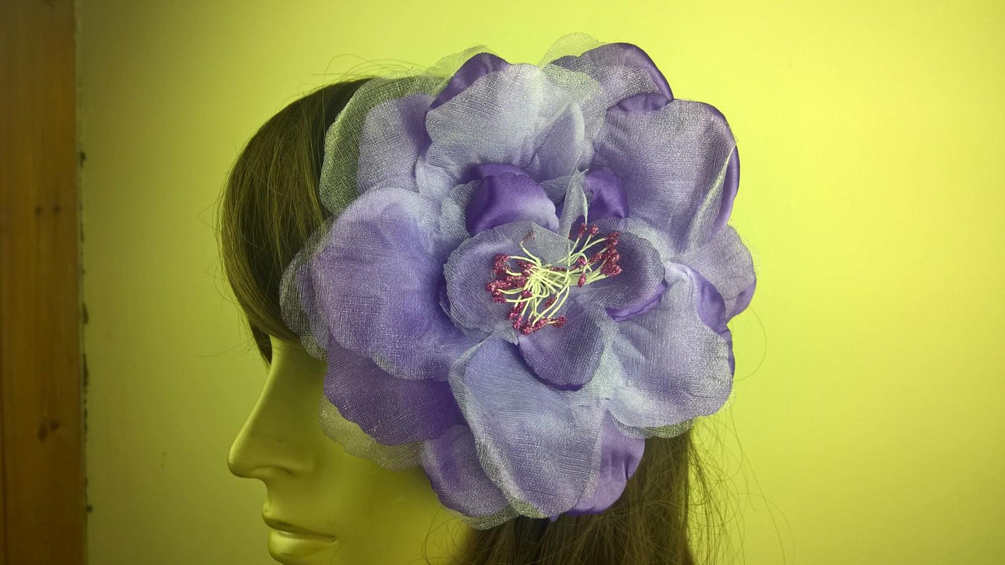purple satin flower fascinator millinery burlesque wedding hat bridal race