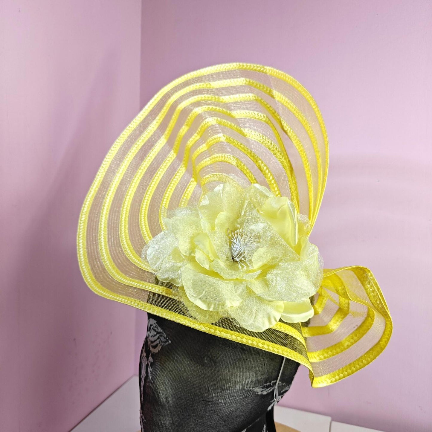 yellow flower fascinator millinery wedding hat Kentucky Derby Royal Ascot