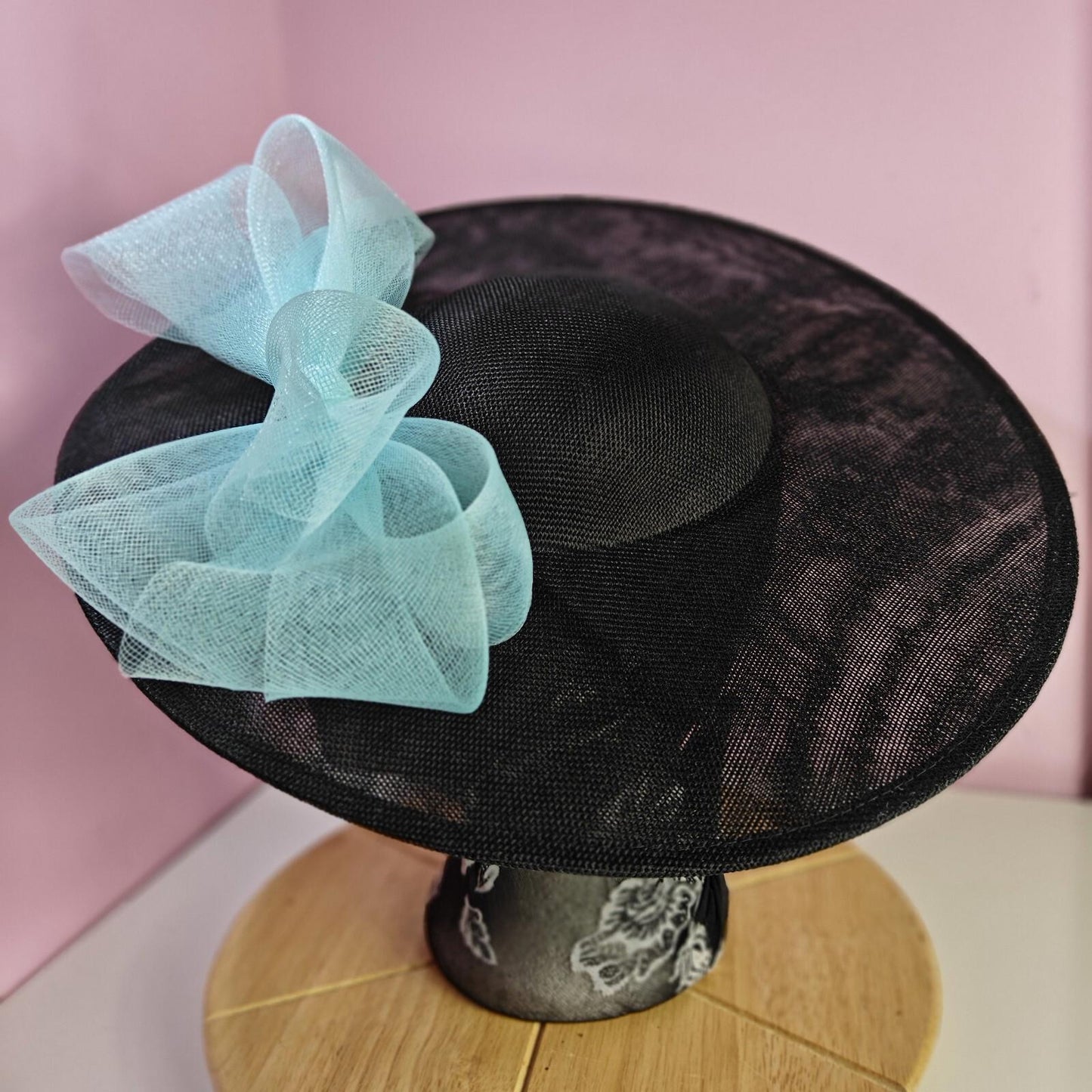 black blue large fascinator wedding hat  Kentucky Derby Royal Ascot bow