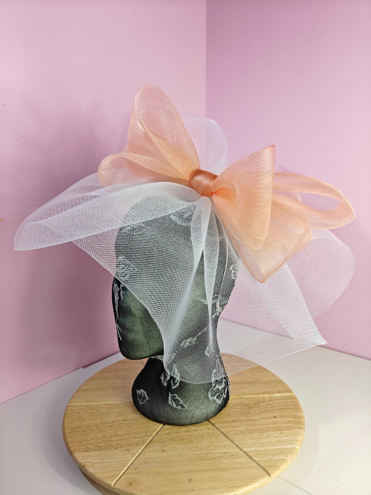 white peach fascinator millinery headband derby wedding hat ascot race