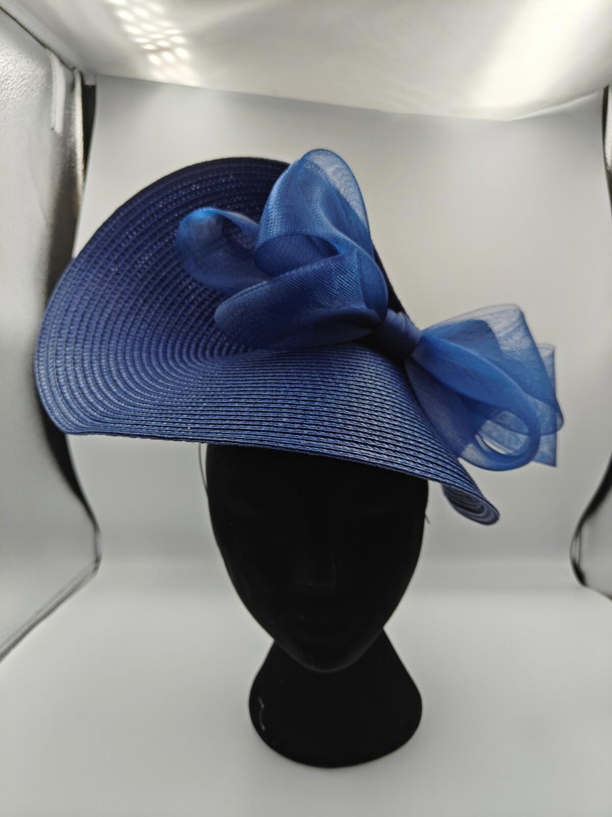 navy blue large straw fascinator millinery burlesque headband wedding hat bow