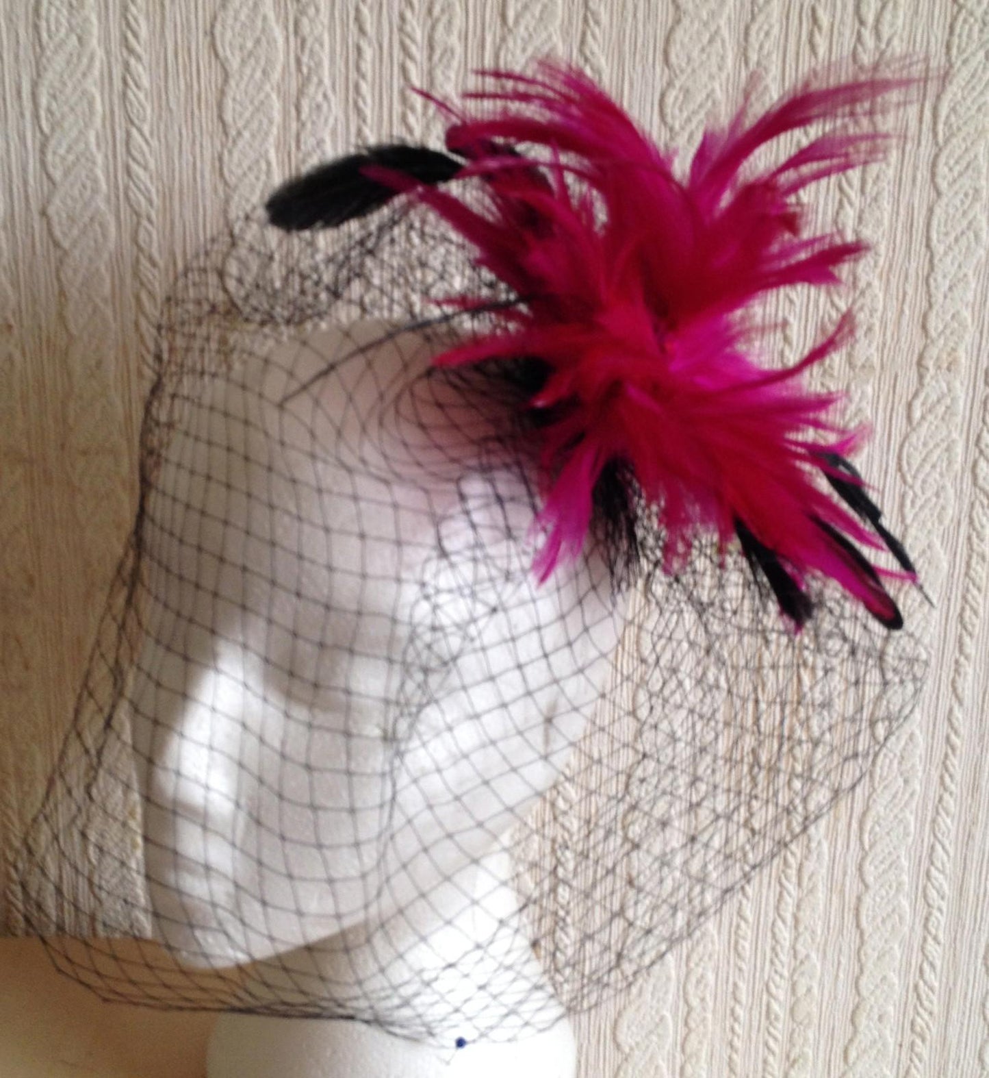 pink feather black veiling fascinator millinery hair clip ascot wedding bridal