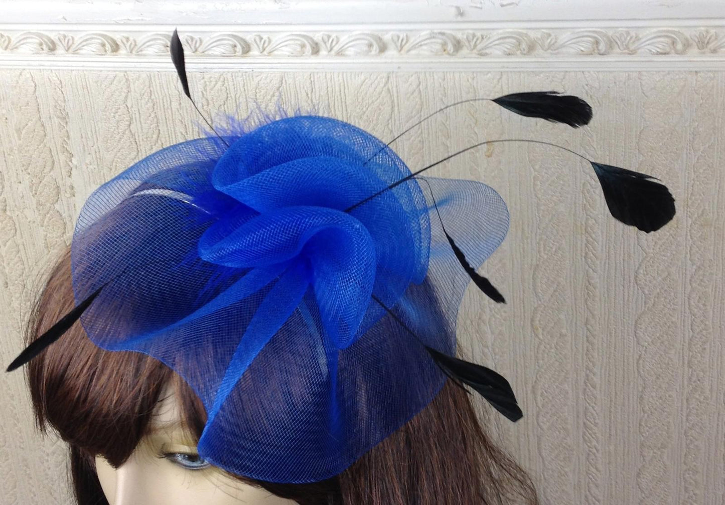 blue black feather hair headband fascinator millinery wedding hat ascot race 1