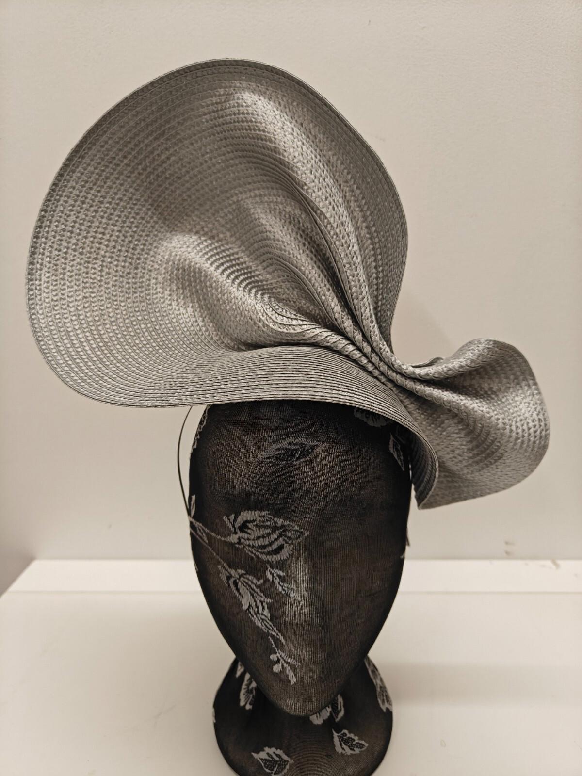 silver grey large straw fascinator millinery burlesque headband wedding hat