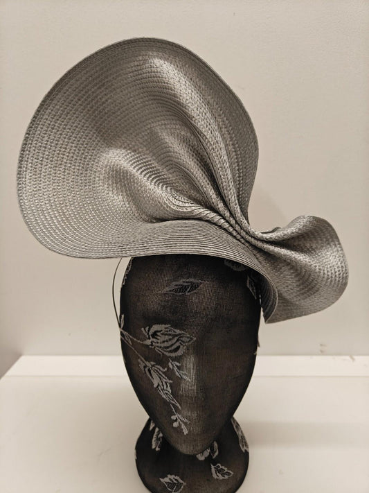 silver grey large straw fascinator millinery burlesque headband wedding hat