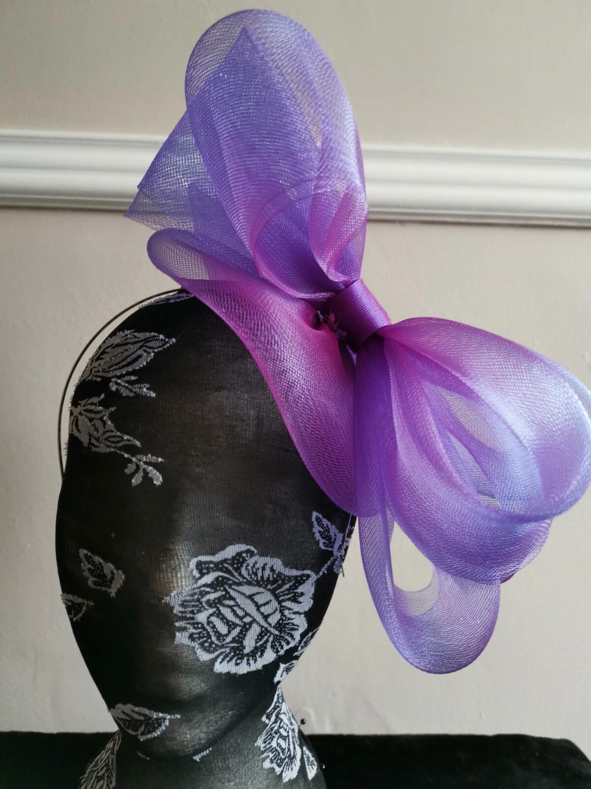 purple fascinator millinery burlesque headband wedding hat hair piece ascot race