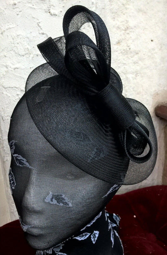 black fascinator millinery burlesque wedding hat hair piece ascot race bridal