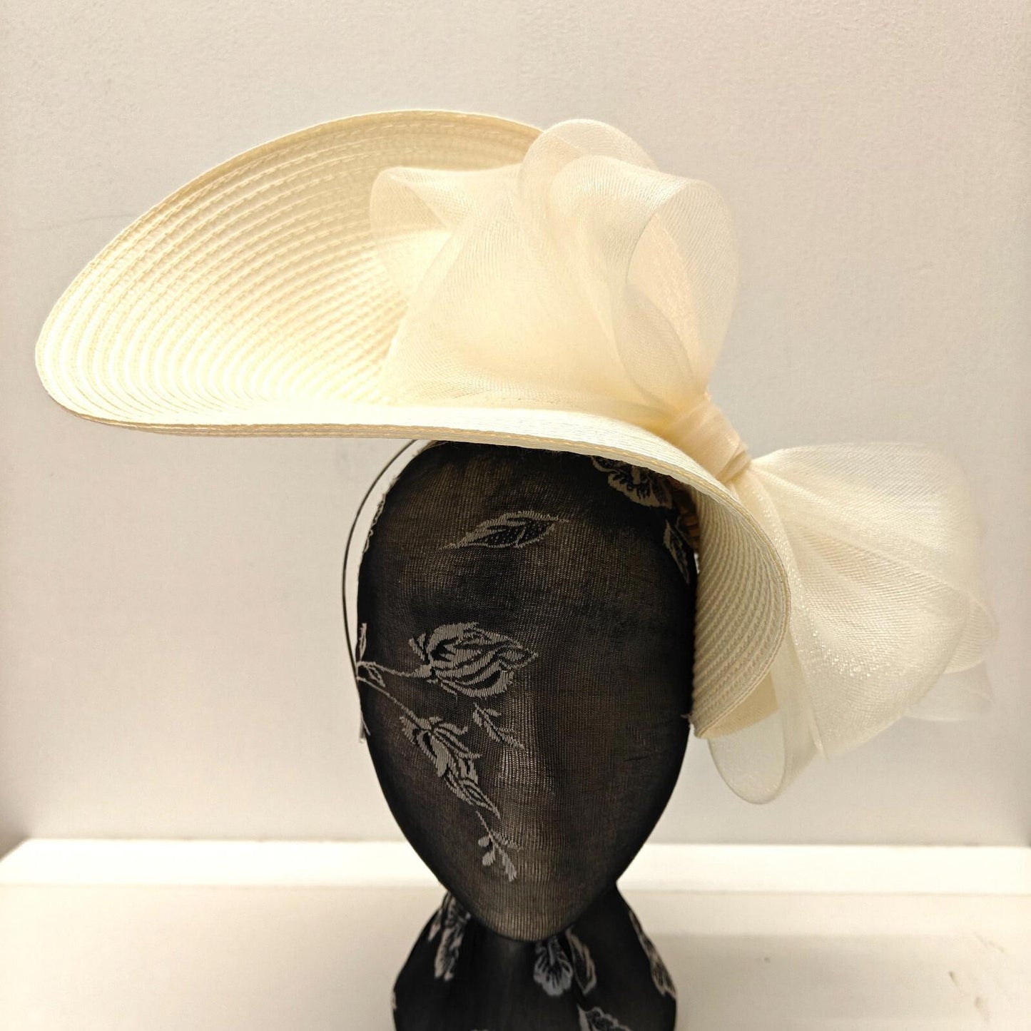ivory large straw fascinator millinery burlesque headband wedding hat bow