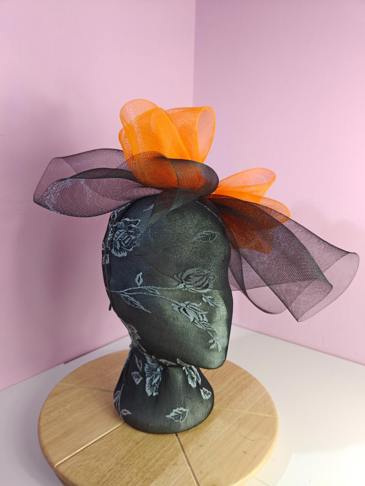 black orange fascinator millinery headband derby wedding hat ascot race