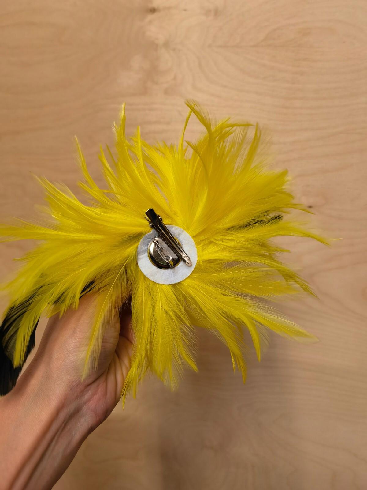 yellow fascinator millinery feather brooch clip hat hair piece party