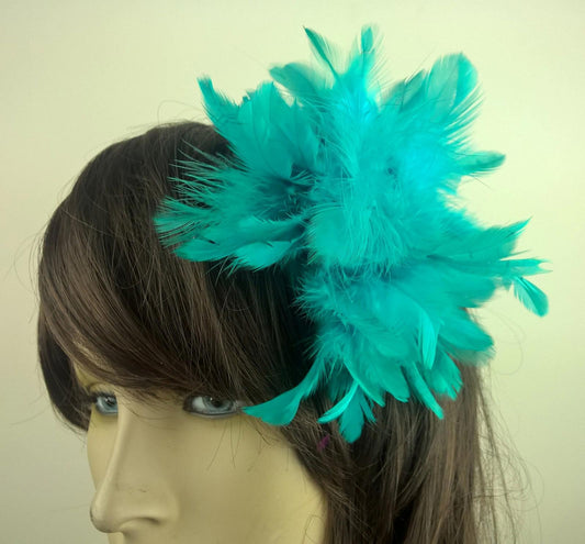 turquoise feather flower fascinator millinery hair clip wedding piece ascot race
