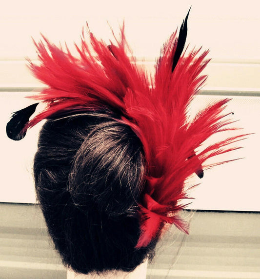 bright red feather comb fascinator millinery wedding hat bridal party race ascot
