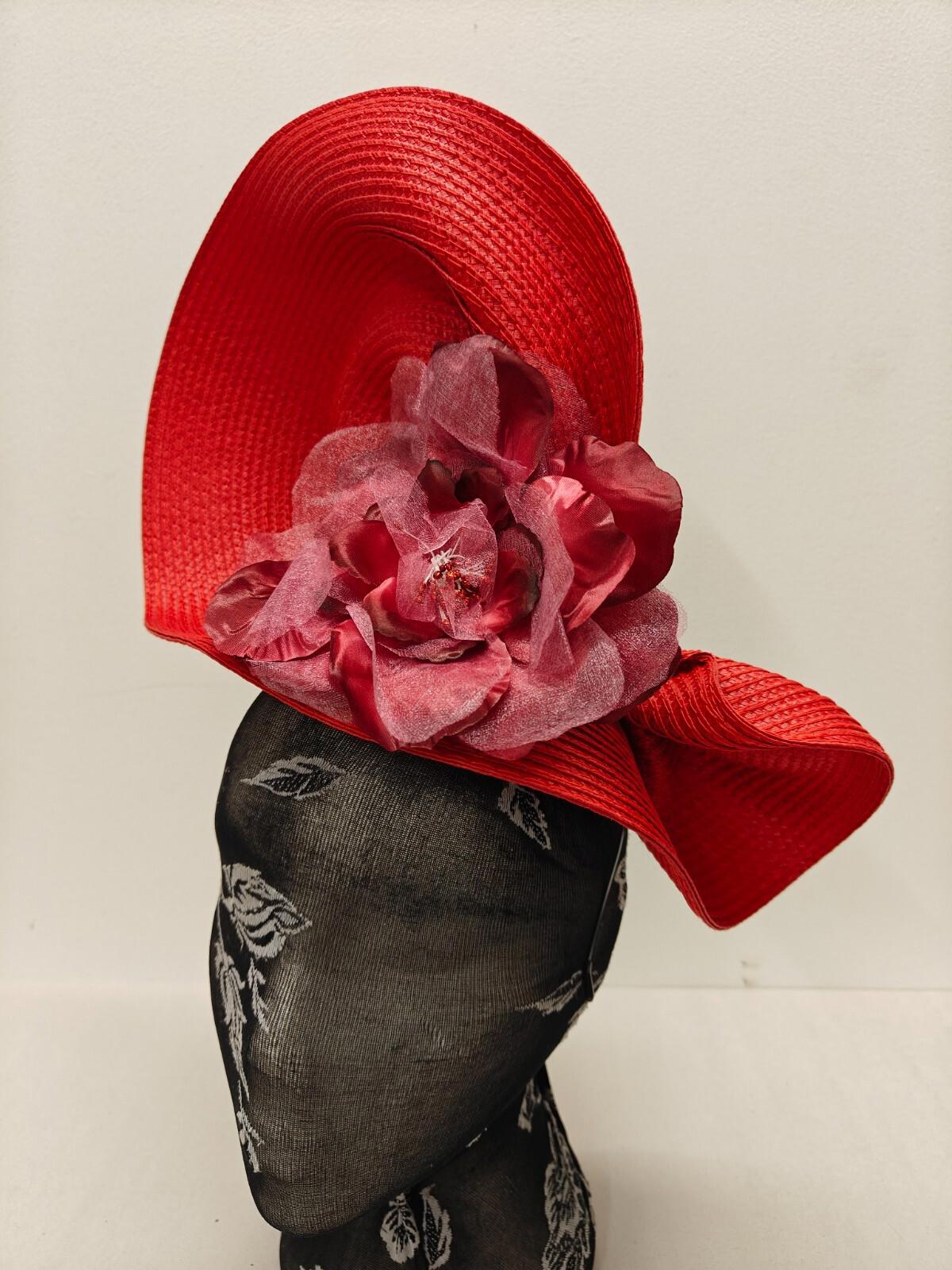 red flower large straw fascinator millinery burlesque headband wedding hat