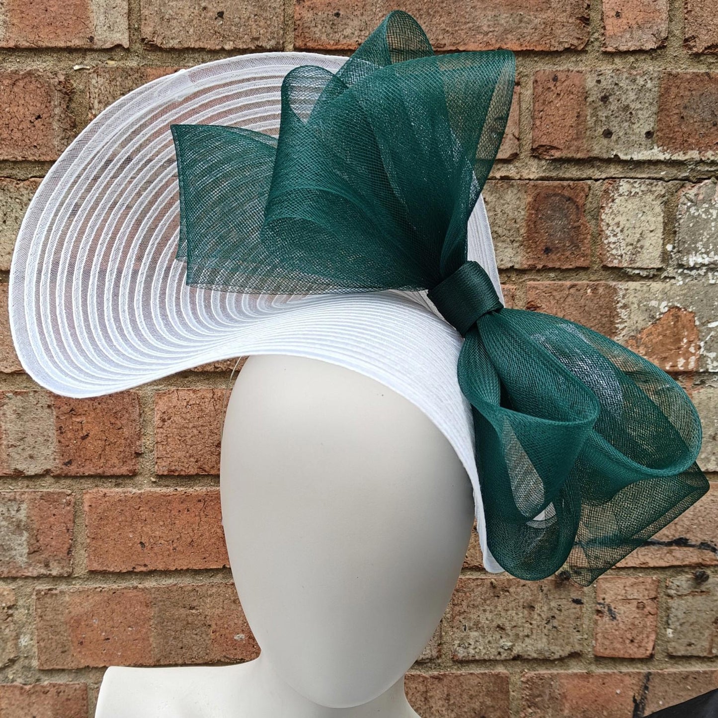 white dark green bow crinoline fascinator millinery headband wedding hat party cosplay