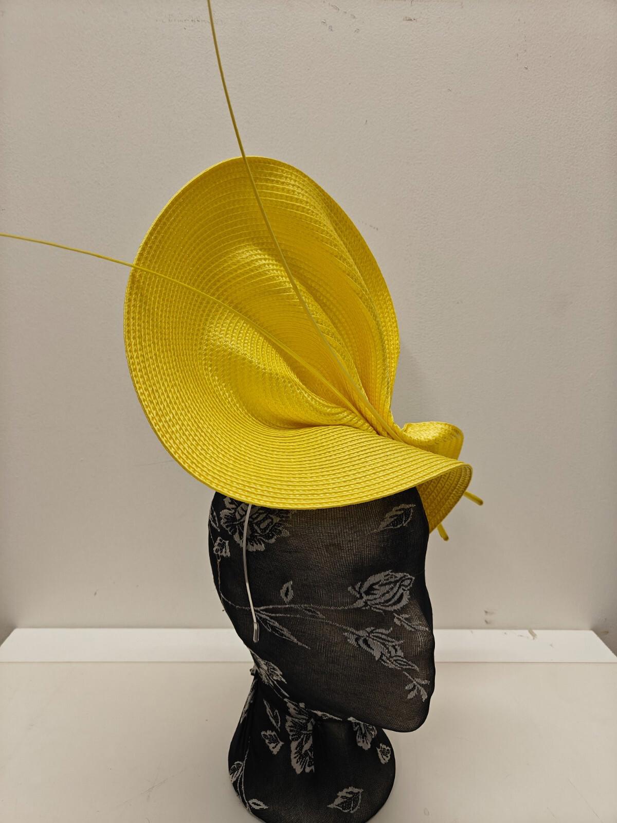 yellow large straw fascinator ostrich quill spine millinery headband wedding hat