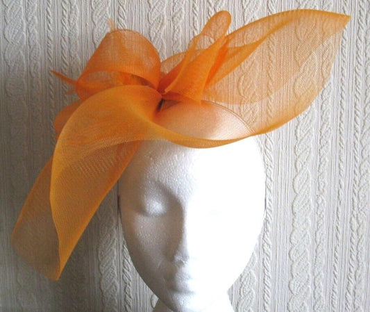 orange fascinator millinery burlesque wedding hat ascot race bridal British