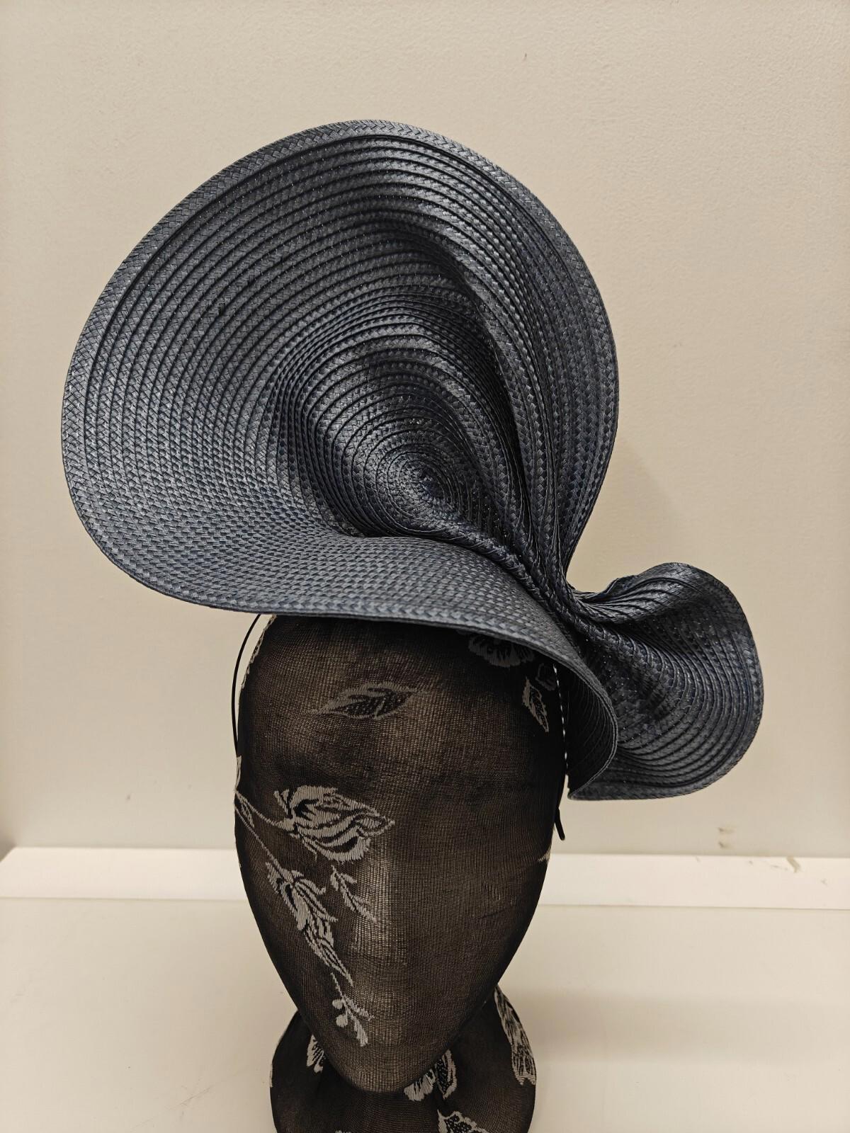 steel blue large straw fascinator millinery burlesque headband wedding hat