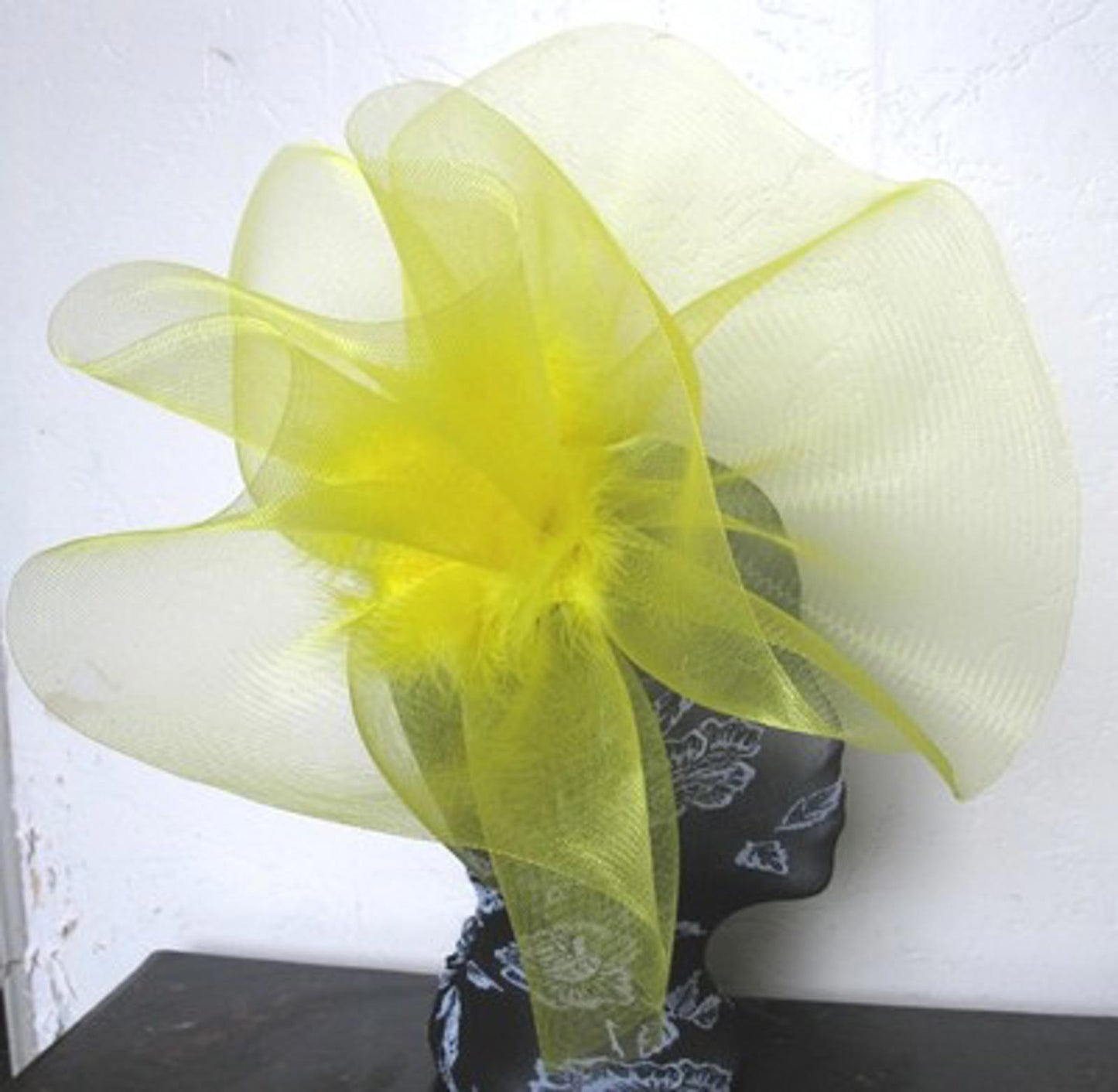 yellow feather fascinator millinery burlesque headband wedding hat hair piece
