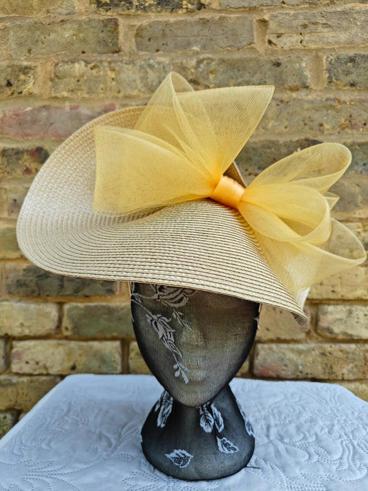 gold yellow large straw fascinator millinery headband wedding hat ascot
