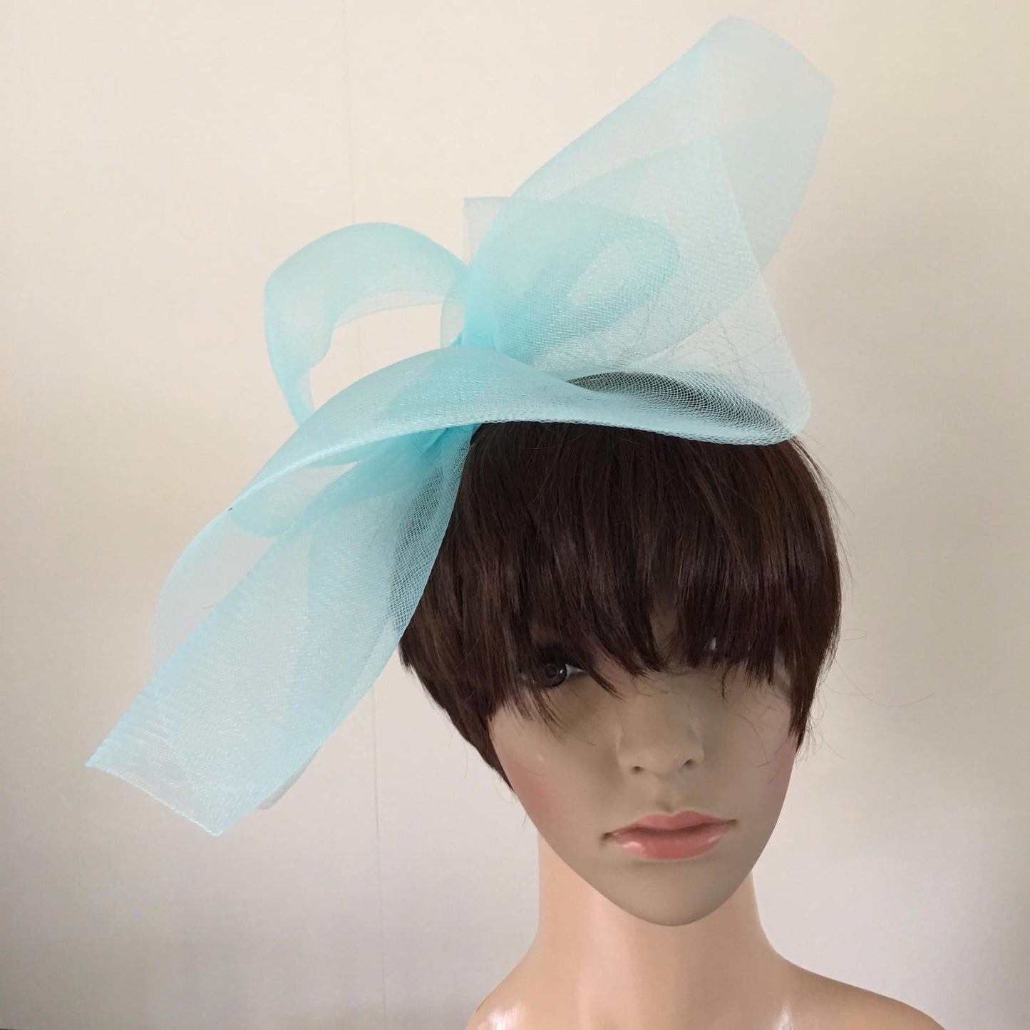 duck egg light pale baby blue feather headband fascinator millinery wedding