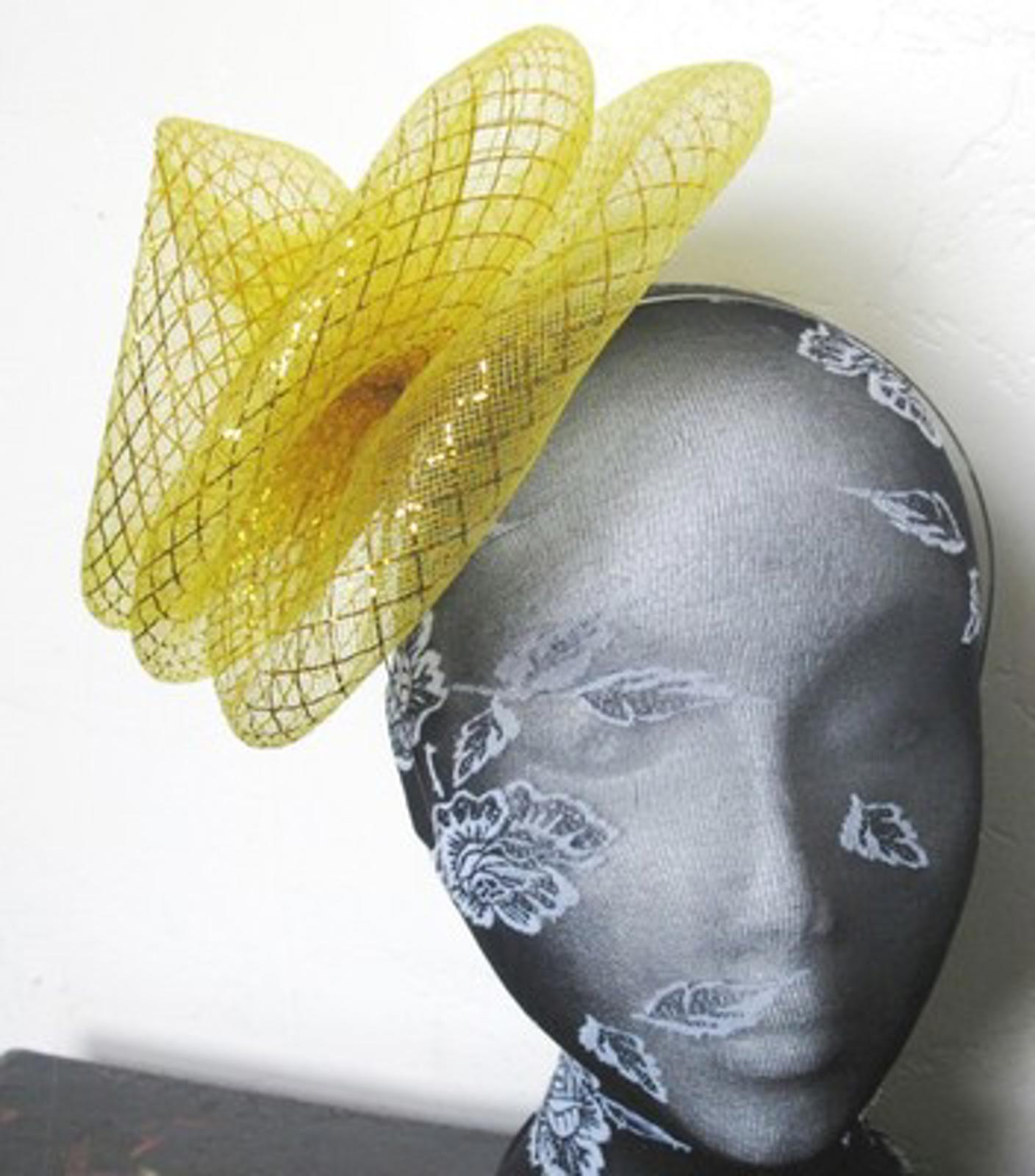 gold feather fascinator millinery burlesque headband wedding hat hair piece 1