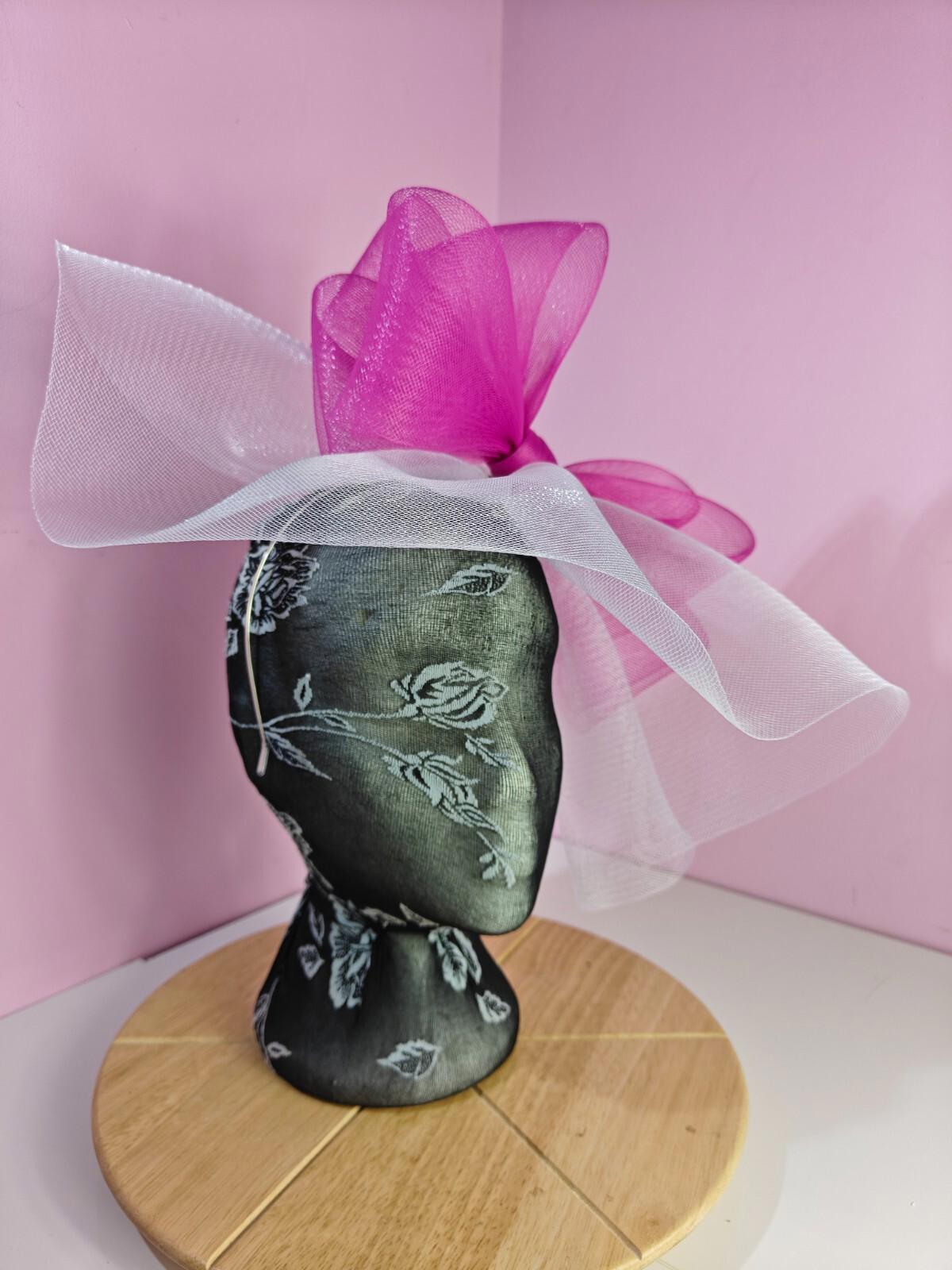 white pink fascinator millinery headband derby wedding hat ascot race