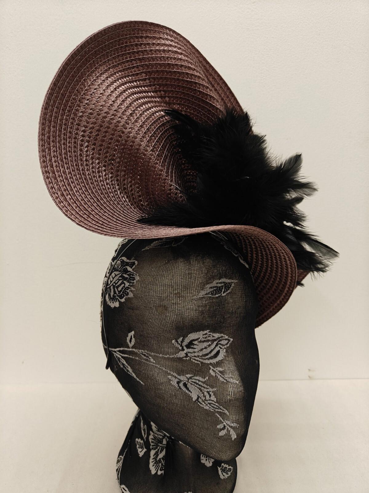 beige black flower large straw fascinator millinery burlesque headband wedding