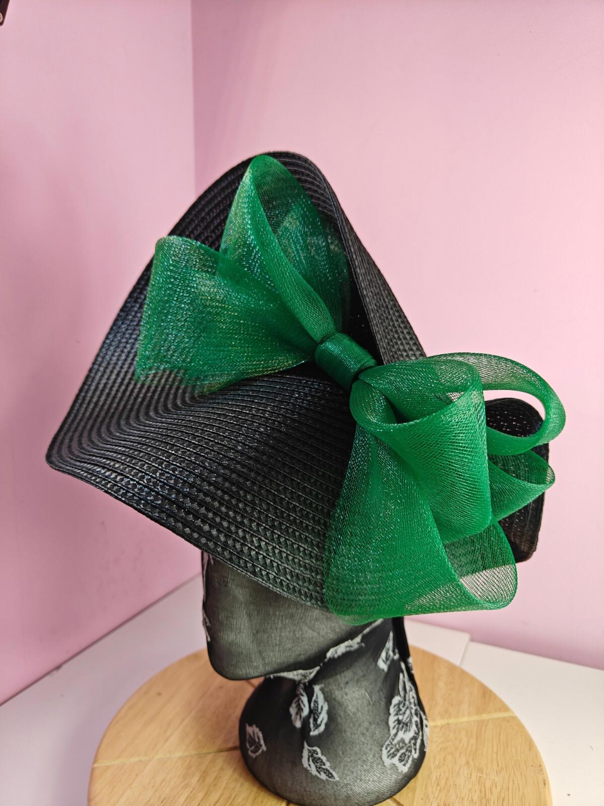 black green large straw fascinator wedding hat Kentucky Derby Royal Ascot