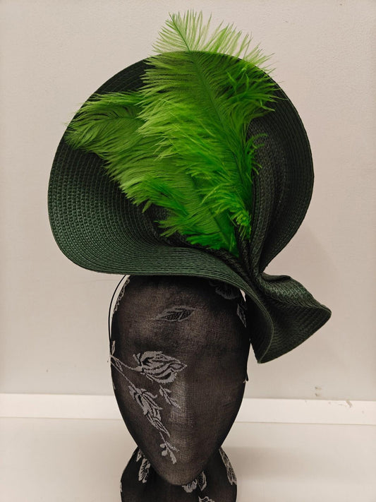 green large straw fascinator ostrich feather millinery headband wedding hat