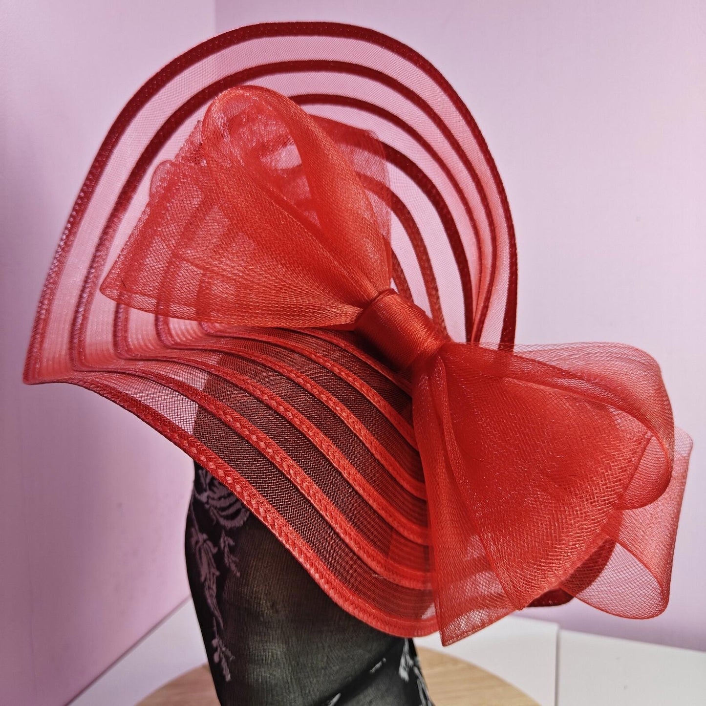 bright red bow fascinator millinery wedding hat Kentucky Derby Royal Ascot